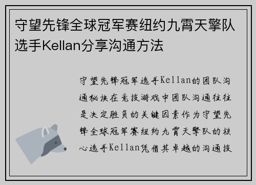 守望先锋全球冠军赛纽约九霄天擎队选手Kellan分享沟通方法