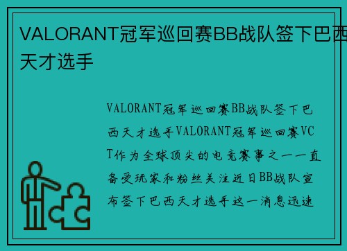 VALORANT冠军巡回赛BB战队签下巴西天才选手