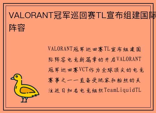 VALORANT冠军巡回赛TL宣布组建国际阵容
